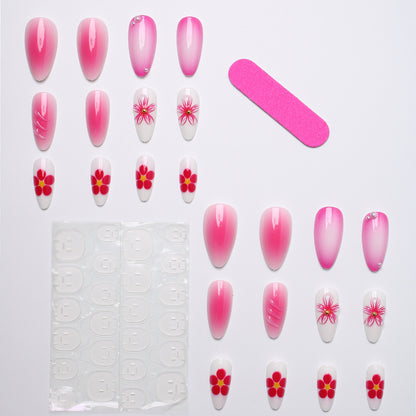 Artificial nail set with delicate flower designs and shimmering accents Acalora