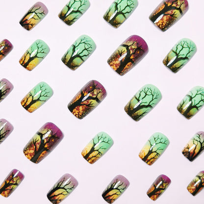 Artistic Ombre Tree-Themed Nail Art Acalora