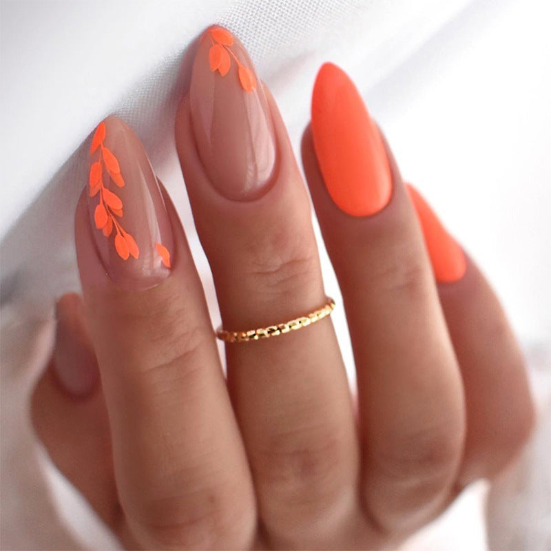 Artistic Press-On Nail Set with Seasonal Floral Designs Acalora