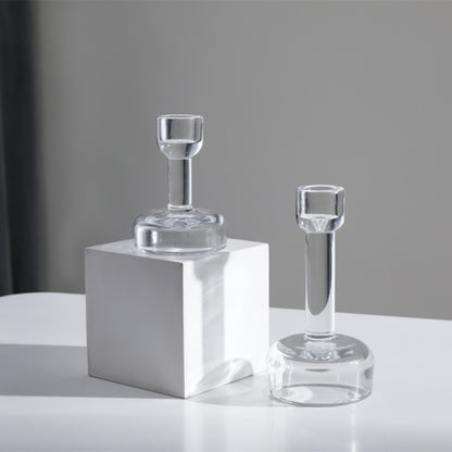 Minimalist Clear Glass Taper Candle Holder Pair with Weighted Base Acalora