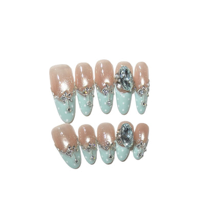 Elegant Decorative Press-On Nail Set with Gemstone Accents Acalora