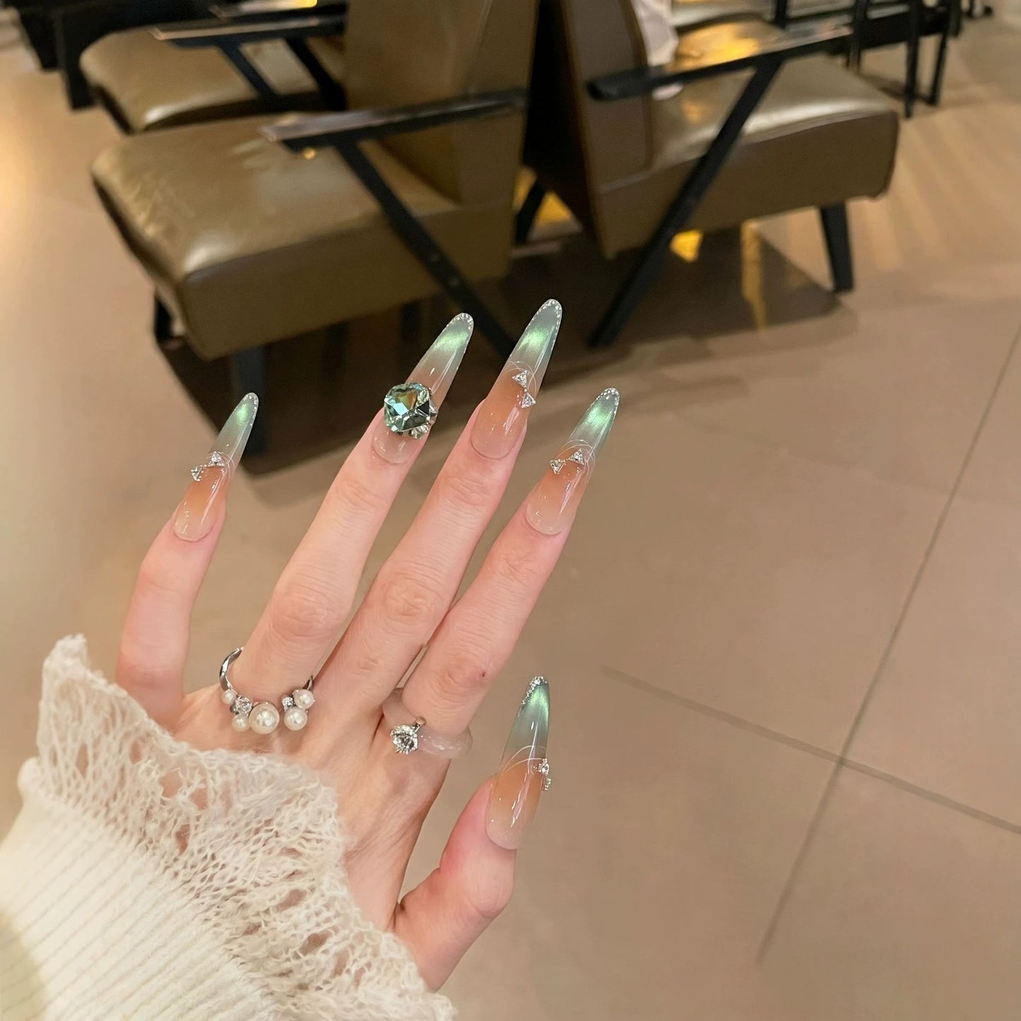 Elegant Stiletto Press-On Nail Art Set with Jewel Accents Acalora