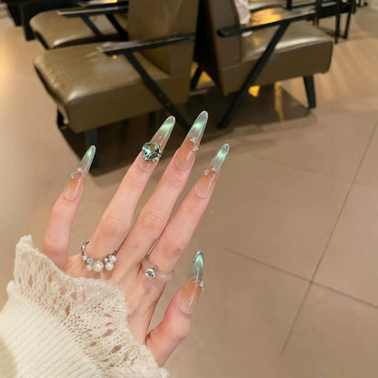 Elegant Stiletto Press-On Nail Art Set with Jewel Accents Acalora