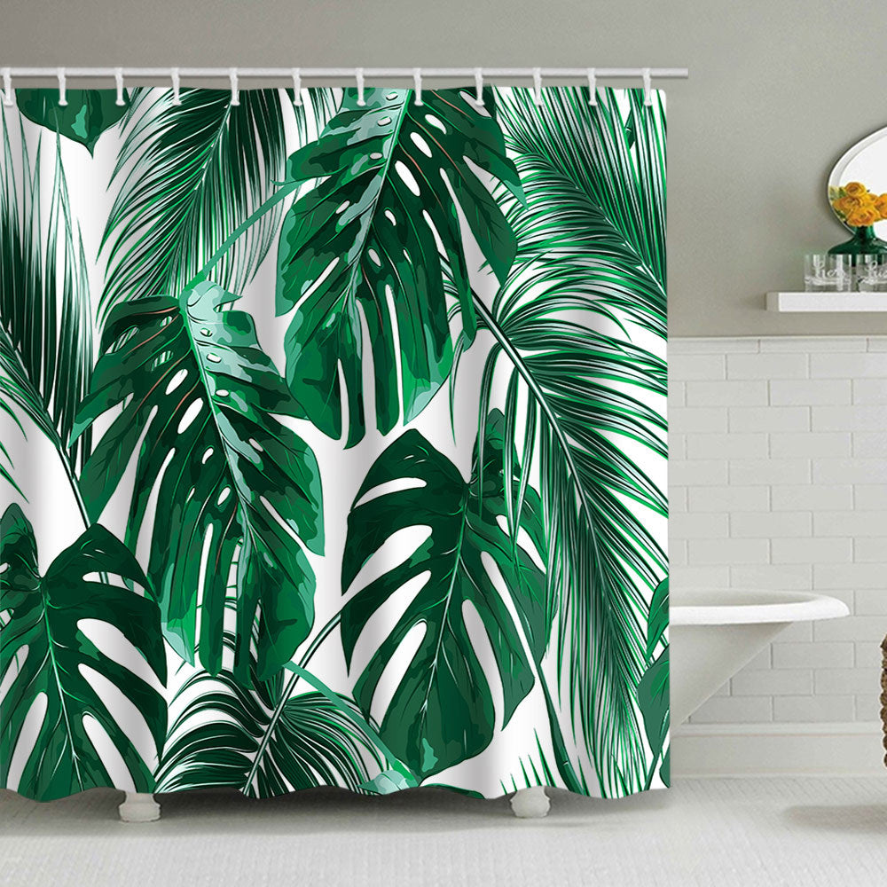 Tropical Leaf Print Shower Curtain