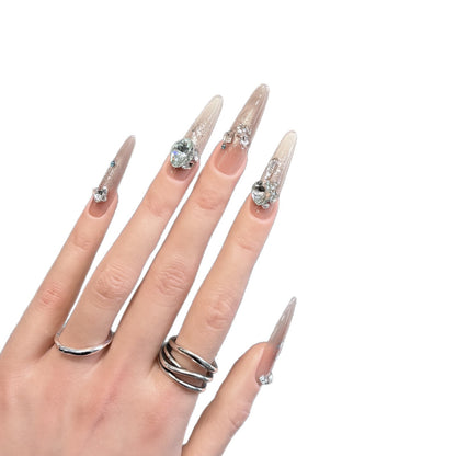 Glamorous Stiletto Press-On Nail Tips with Crystal Embellishments Acalora