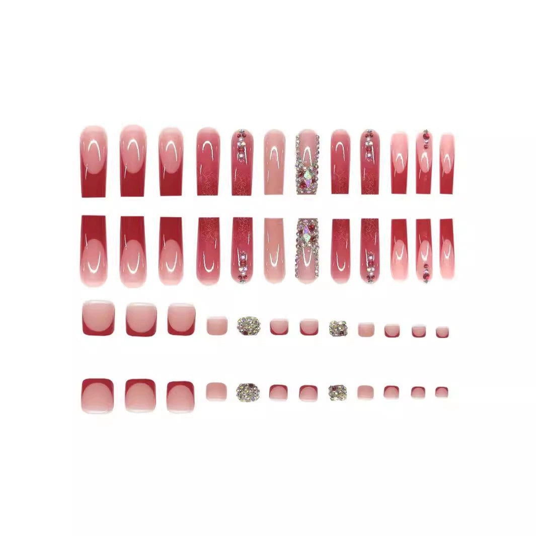 Decorative 3D Press-On Nail Art with Gemstone Accents Acalora 1788434622