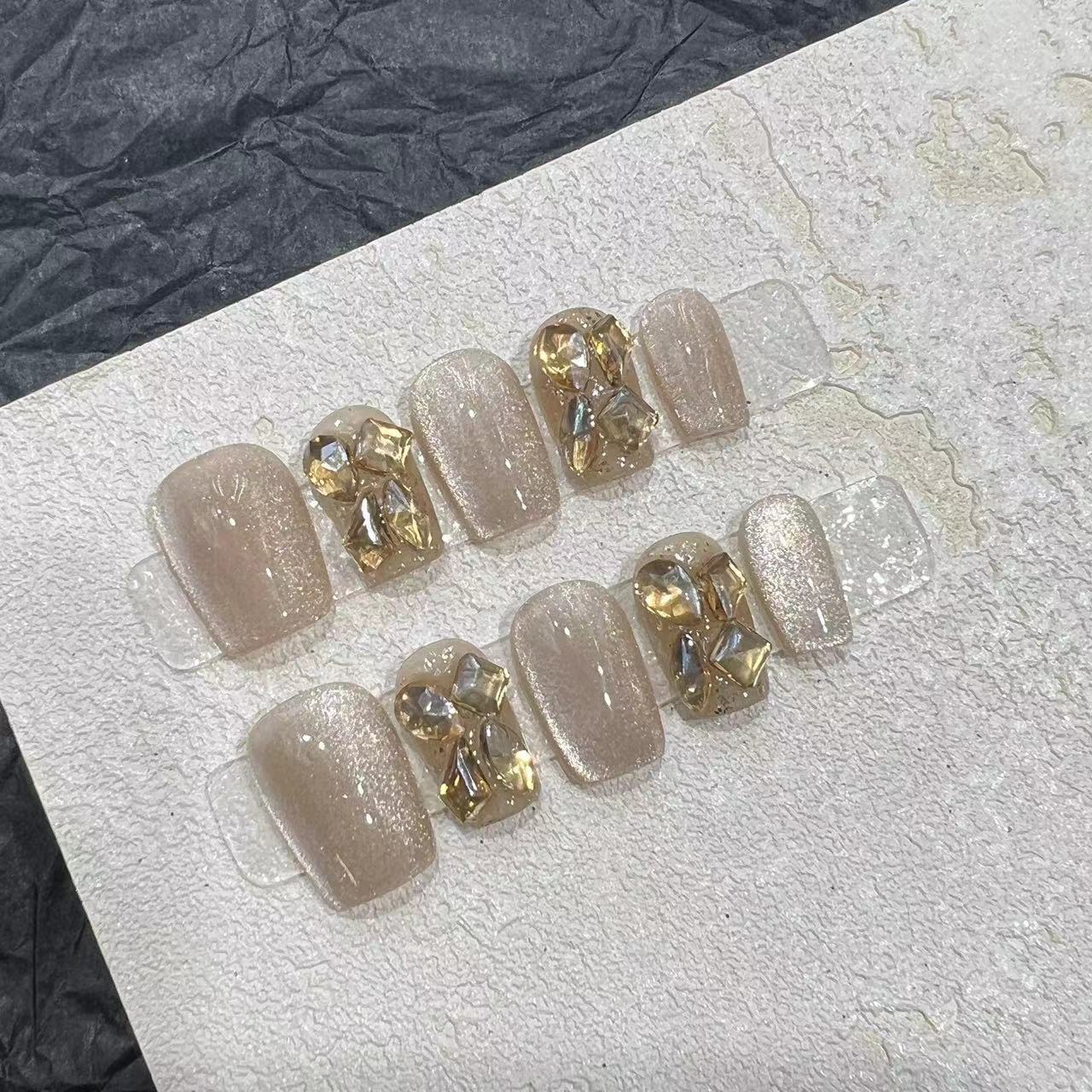 Premium Decorative Press-On Nail Set with Shimmering Gemstone Accents Acalora