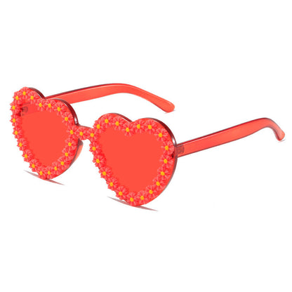 Ladies Love-Shaped Sunglasses with Floral Embellishments Bowlift