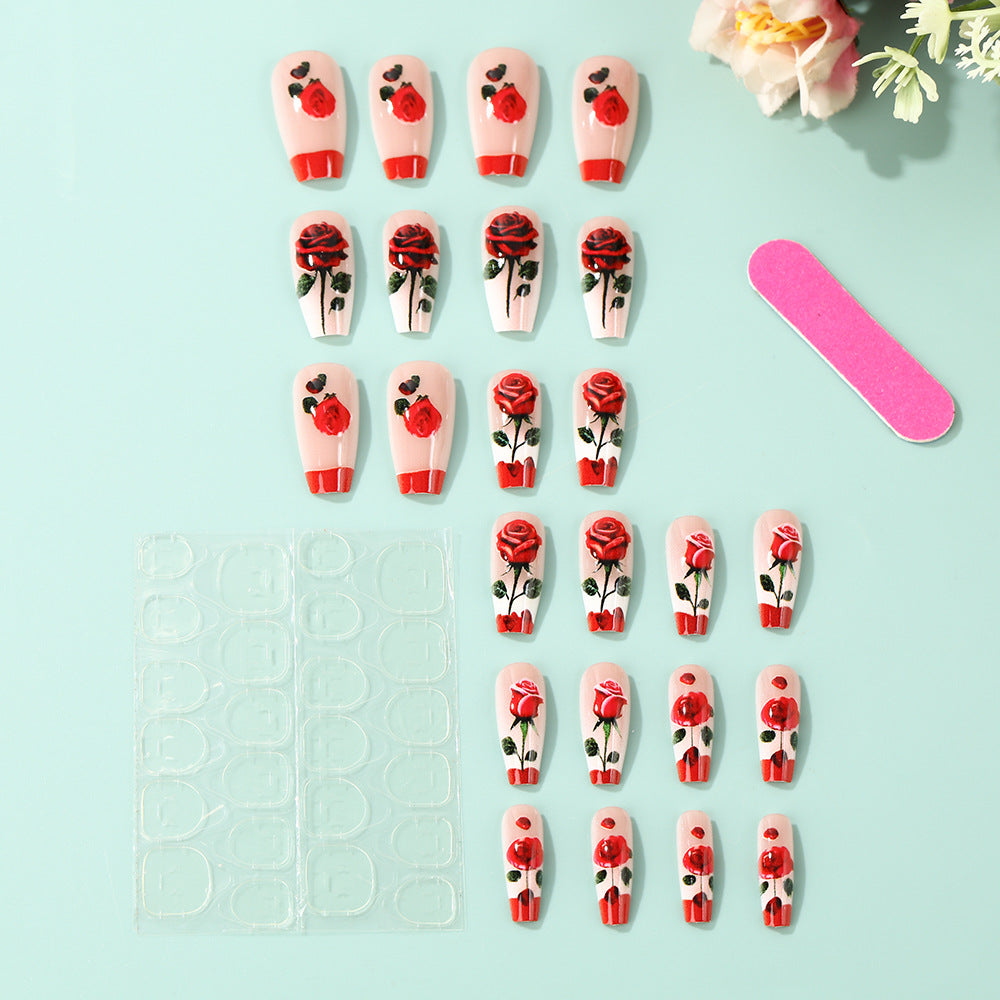 Artificial nails with romantic rose design Acalora