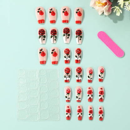 Artificial nails with romantic rose design Acalora
