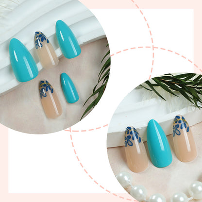Artistic Press-On Nail Set with Floral and Leaf Designs Acalora