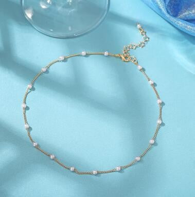 Elegant Pearl and Chain Anklet Acalora