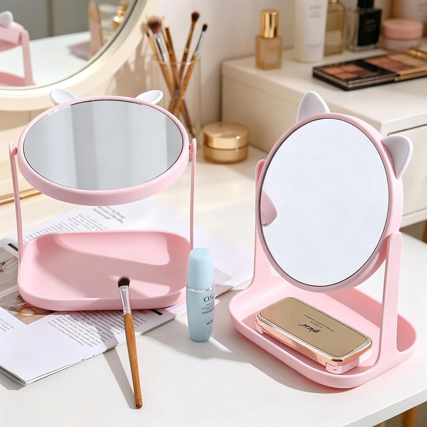 Cute Bunny-Themed Desktop Mirror