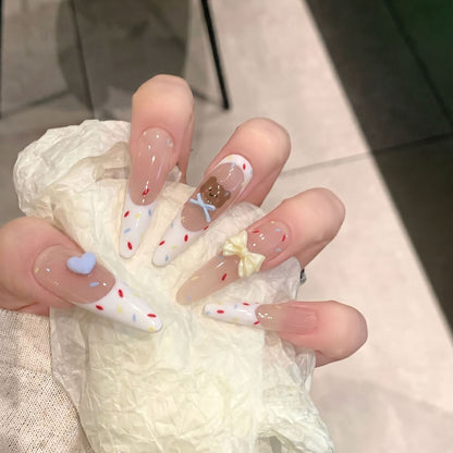 Decorative Stiletto Press-On Nail Art Set with Cute Character Accents Acalora