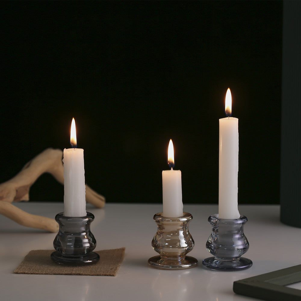 Handblown Smoky Glass Taper and Short Pillar Candle Holder Acalora