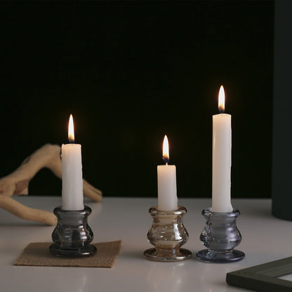 Handblown Smoky Glass Taper and Short Pillar Candle Holder Acalora