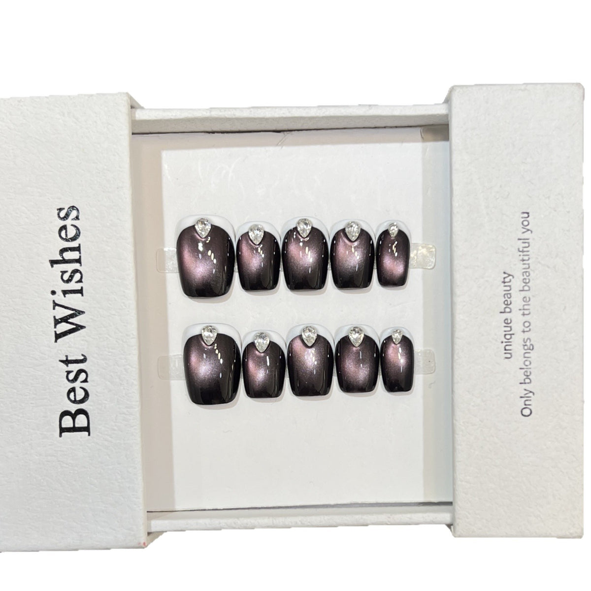 Elegant Gel Press-On Nail Set with Rhinestone Details Acalora