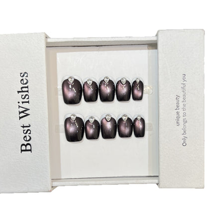 Elegant Gel Press-On Nail Set with Rhinestone Details Acalora