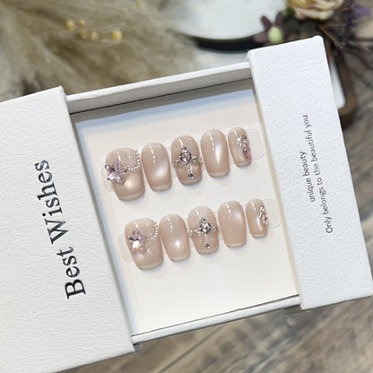 Elegant Press-On Nail Set with Floral Accents Acalora