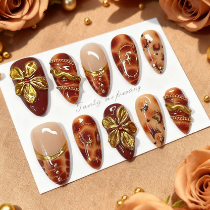 Decorative Press-On Nail Art Set with Luxury Floral Accents Acalora