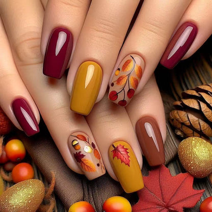 Artificial Nail Set with Natural Autumn Design Acalora