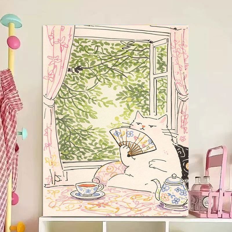 Whimsical Cat Illustration Canvas Art Print