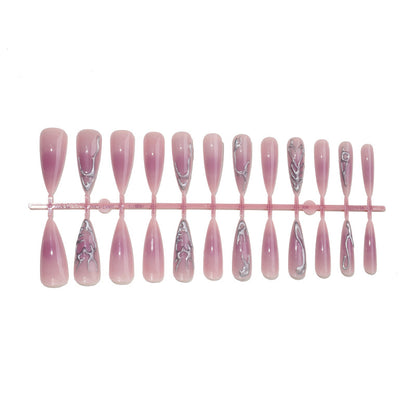 Artistic Press-On Nail Set with Decorative Marble and Glossy Accents Acalora