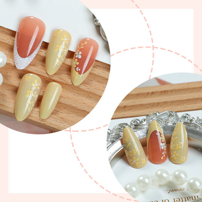 Premium Artistic Press-On Nail Set with Floral and Gem Accents Acalora