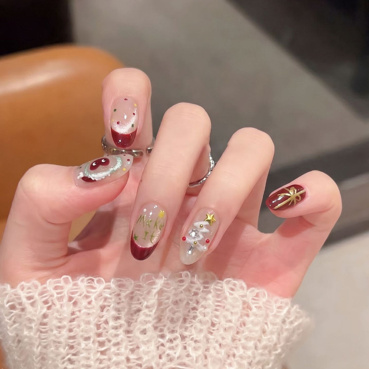 Festive Press-On Nail Art Set with Holiday Designs Acalora