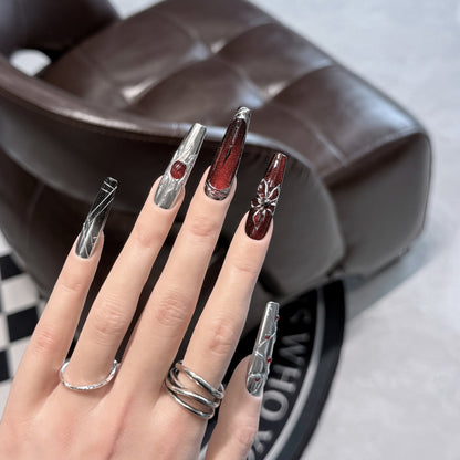 Decorative Press-On Nail Art Set with Chic Metallic Accents Acalora