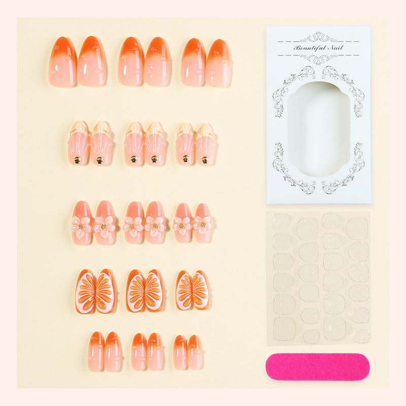 Decorative Press-On Nail Set with Floral and Citrus Accents Acalora