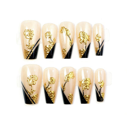 Decorative Press-On Nail Art Set with Elegant Floral Design Acalora