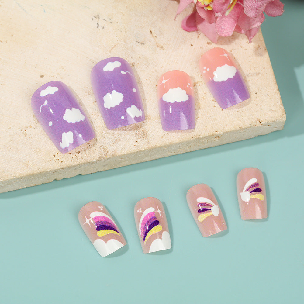 Creative Nail Art Set with colorful rainbow and cloud designs Acalora
