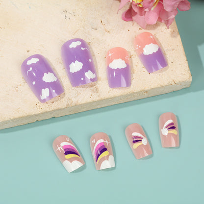 Creative Nail Art Set with colorful rainbow and cloud designs Acalora