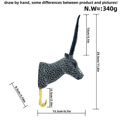 Wall hooks in the shape of a stylized unicorn Acalora