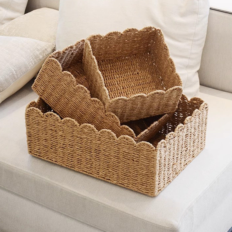 Handwoven storage basket with playful design Acalora