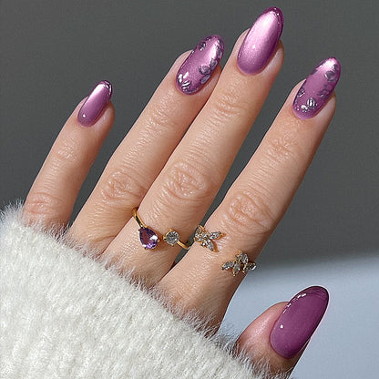 Decorative Press-On Nail Set with Elegant Foil Accents Acalora