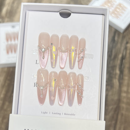 Premium Decorative Press-On Nail Set with Elegant Gemstone Accents Acalora