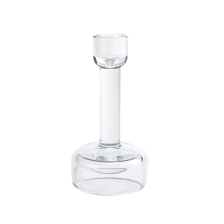 Minimalist Clear Glass Taper Candle Holder Pair with Weighted Base Acalora
