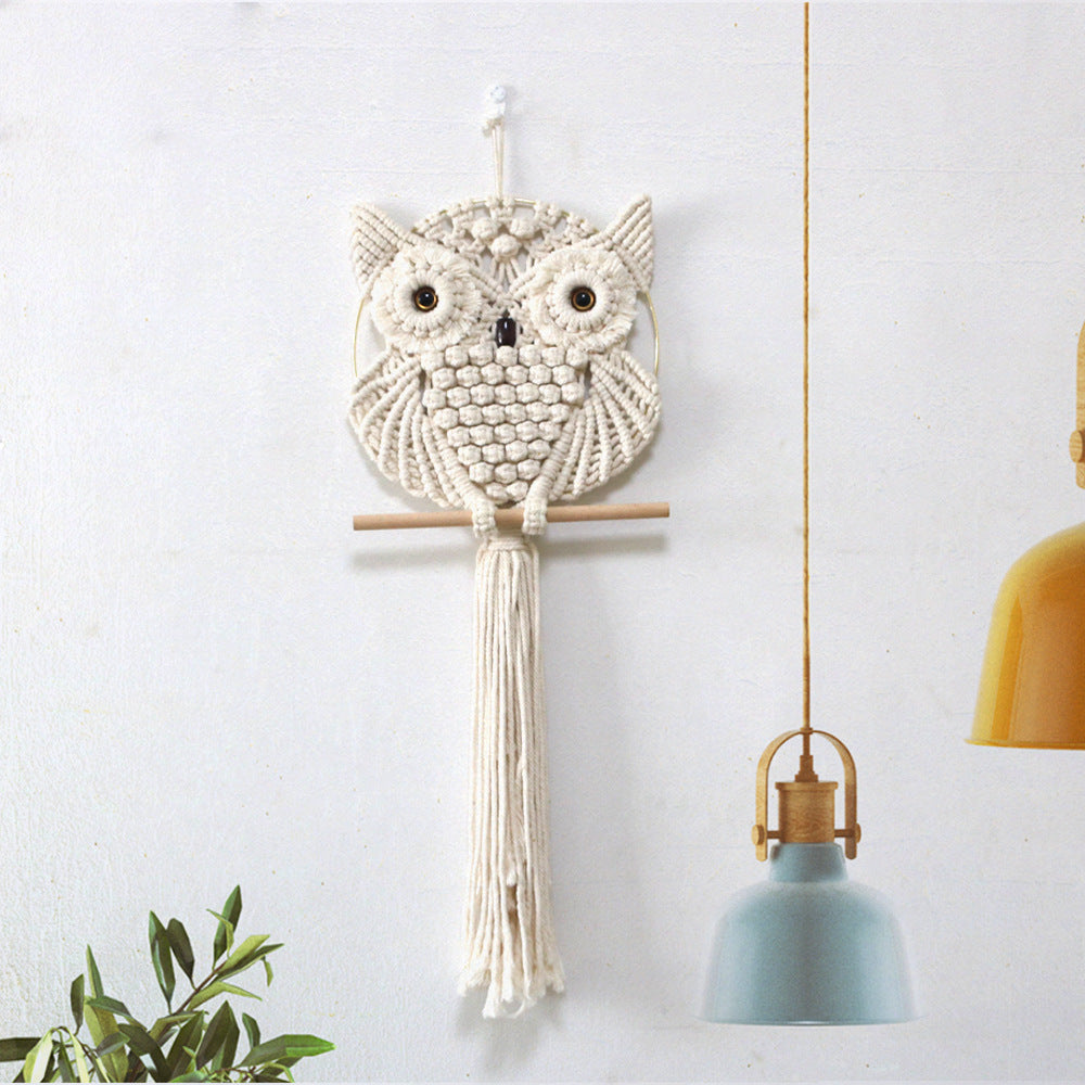 Artful Macrame Wall Hanging In Owl Shape Acalora