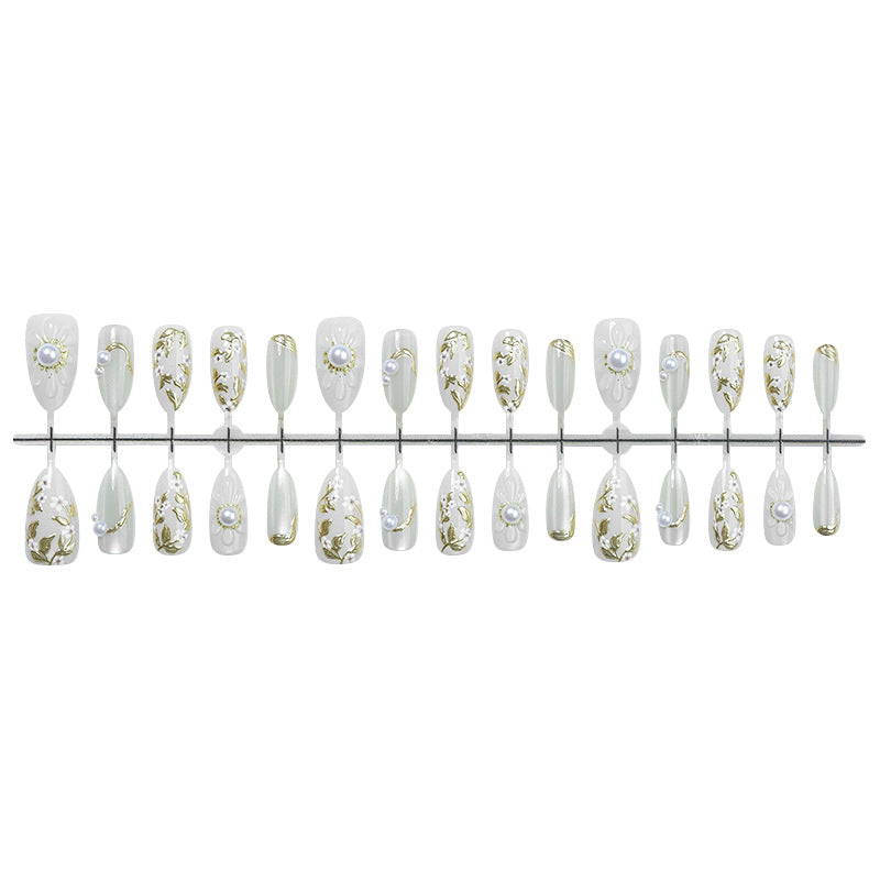 Premium Decorative Press-On Nail Set with Elegantly Embellished Designs Acalora