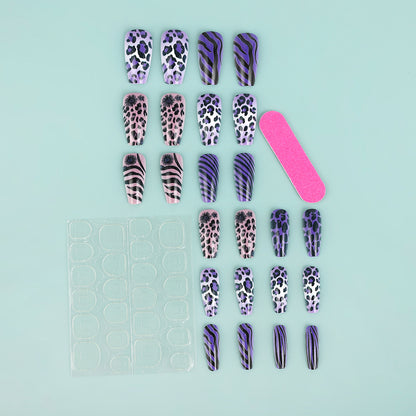 Creative leopard and stripe design artificial nails Acalora