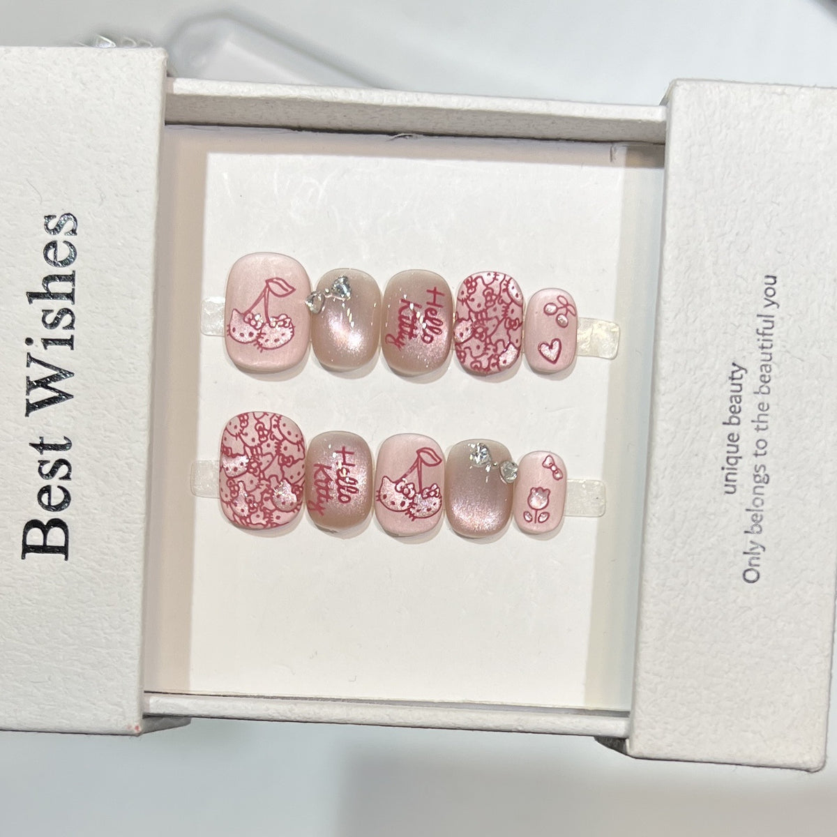 Decorative Press-On Nail Art Set with Cherry and Bow Accents Acalora