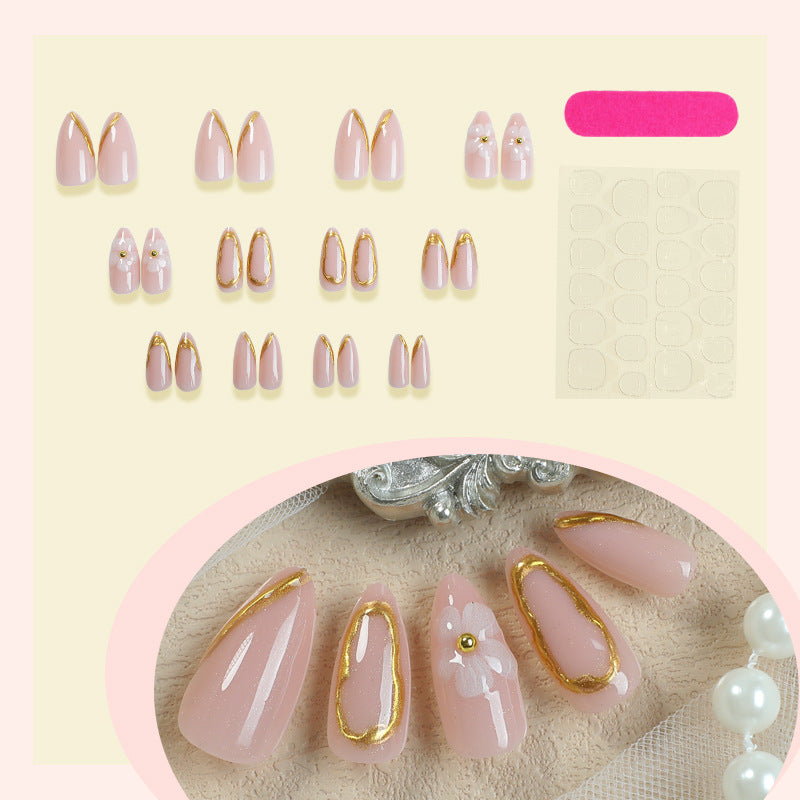 Luxurious Press-On Nail Art Set with Gold Accents Acalora