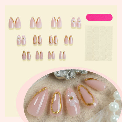 Luxurious Press-On Nail Art Set with Gold Accents Acalora