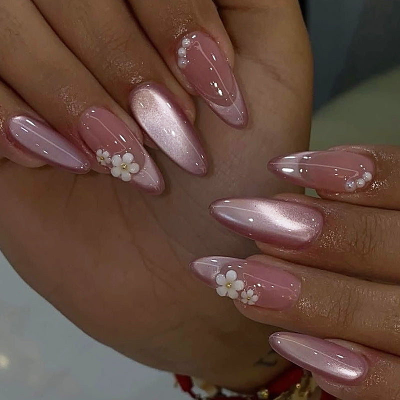 Decorative Press-On Nail Art Set with Elegant Floral Accents Acalora