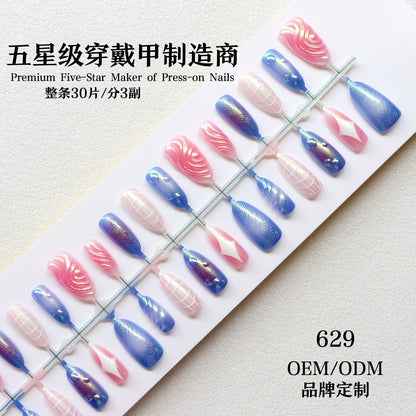 Decorative Press-On Nail Art Set with Iridescent and Abstract Designs Acalora