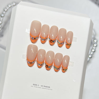 Decorative Press-On Nail Set with Rhinestone Accents Acalora