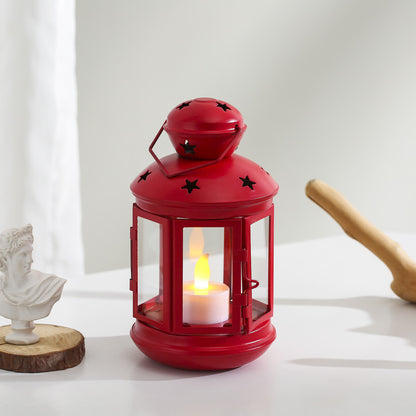 Decorative Star-Cut Glass Panel Metal Tea Light Lantern Acalora
