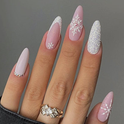 Elegant Press-On Nail Set with Winter Snowflake Designs Acalora